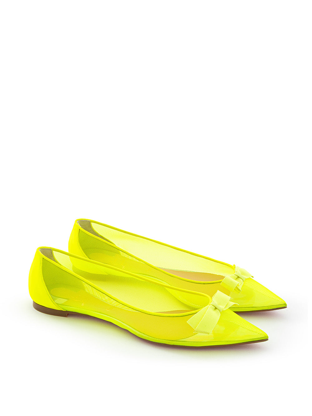 Christian Louboutin Pointed Ballerina in Fluo Yellow Mesh