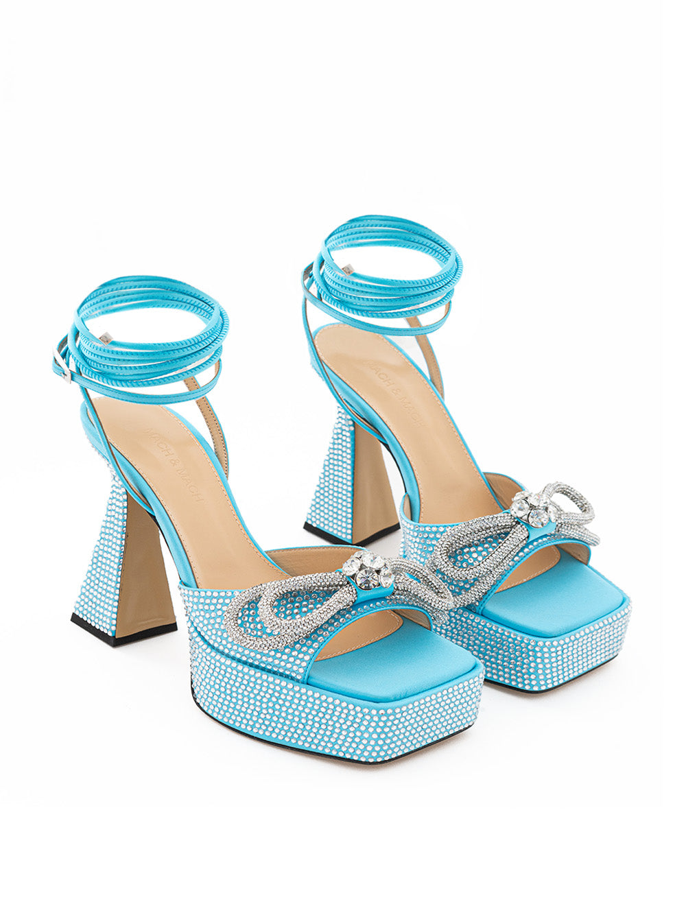 MACH & MACH Light Blue Plateau Sandals with Double Bow