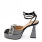 MACH & MACH Black Plateau Sandals with Double Bow