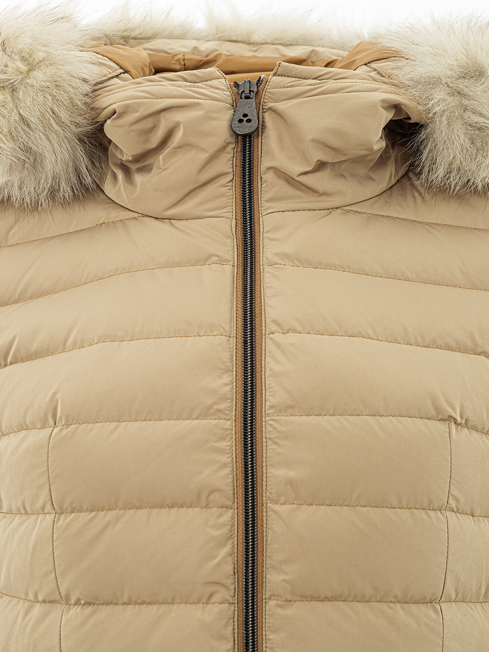 Peuterey Beige Quilted Jacket with Fur Detail