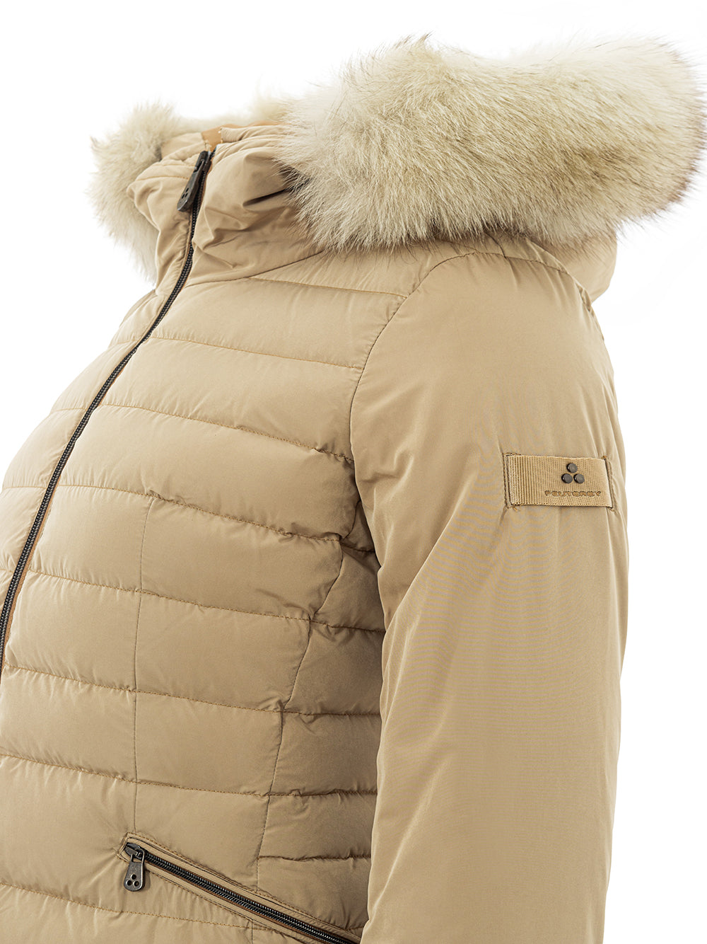 Peuterey Beige Quilted Jacket with Fur Detail