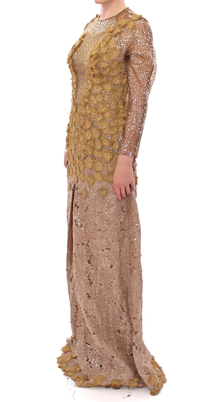 Lanre Da Silva Ajayi GOLD Long Lace Maxi Crystal Dress