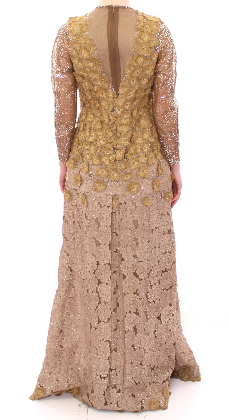 Lanre Da Silva Ajayi GOLD Long Lace Maxi Crystal Dress