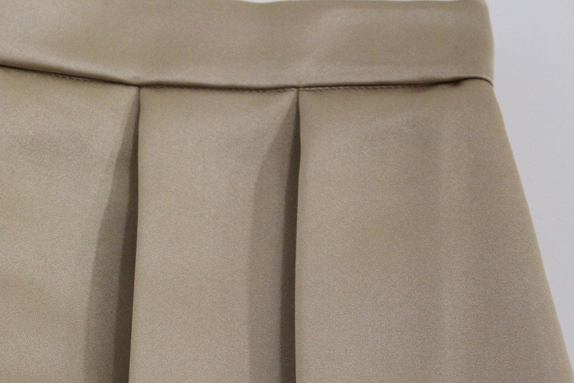 Andrea Incontri Brown Silk Solid Mini Pleated Skirt