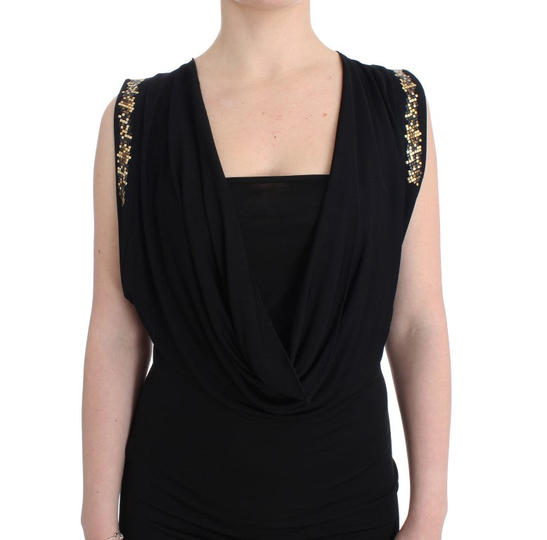 Roccobarocco Black Embellished Jersey Mini Sheath Short Dress