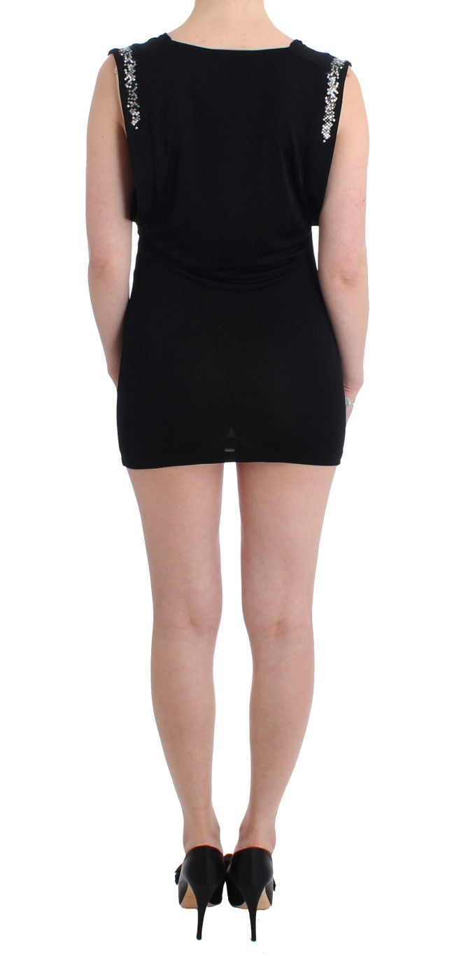 Roccobarocco Black Embellished Jersey Mini Sheath Short Dress