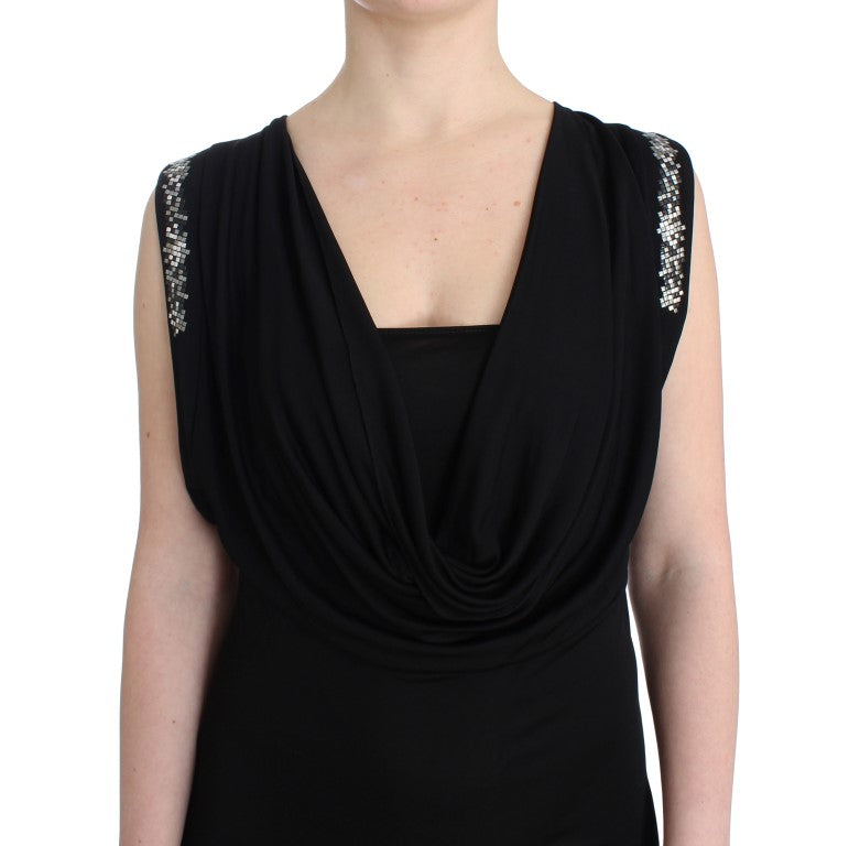 Roccobarocco Black Embellished Jersey Mini Sheath Short Dress