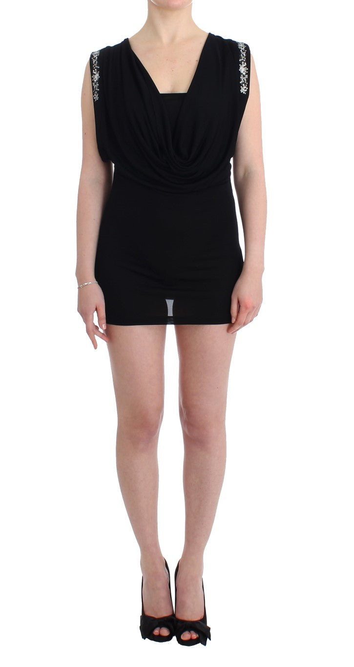 Roccobarocco Black Embellished Jersey Mini Sheath Short Dress