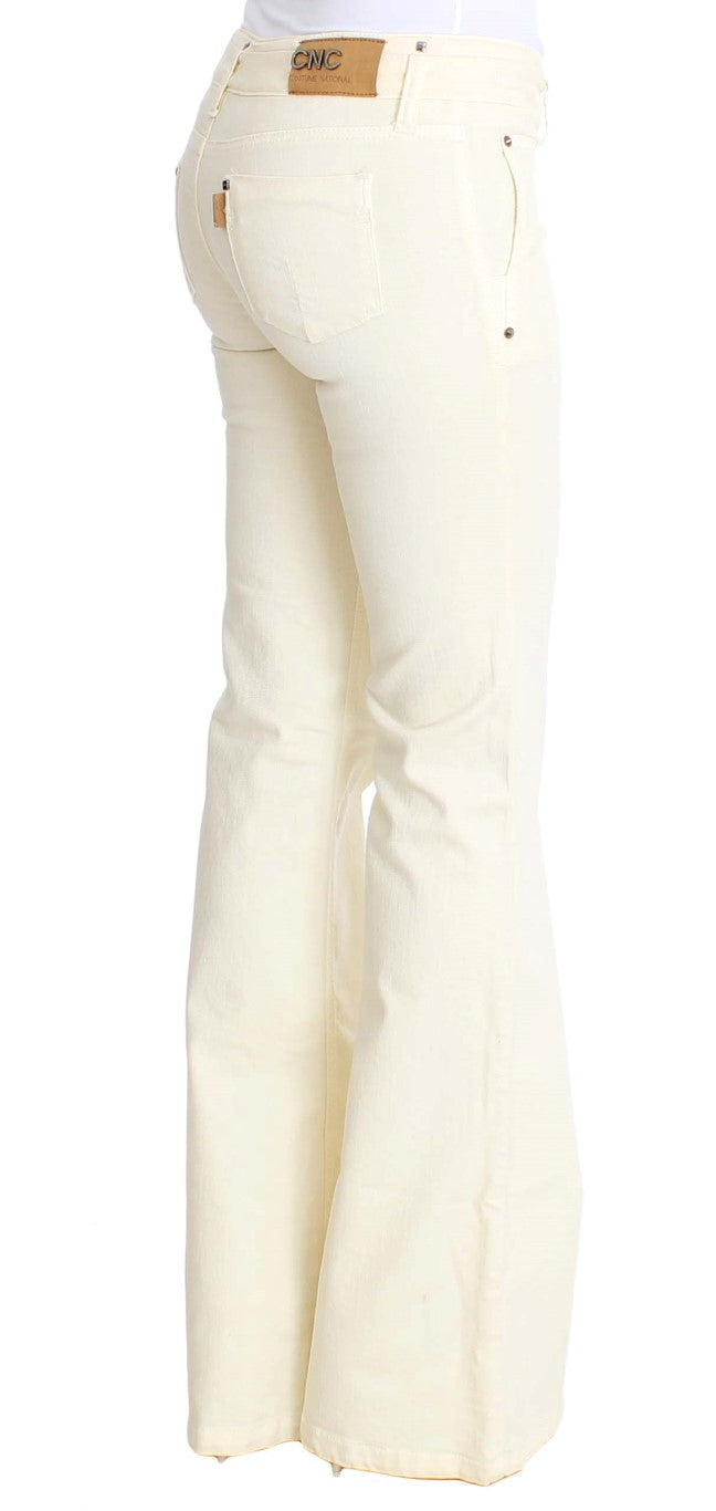 Costume National White Cotton Stretch Flare Jeans