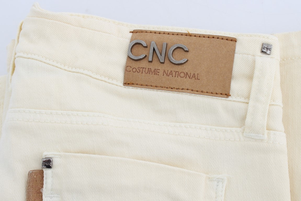 Costume National White Cotton Stretch Flare Jeans