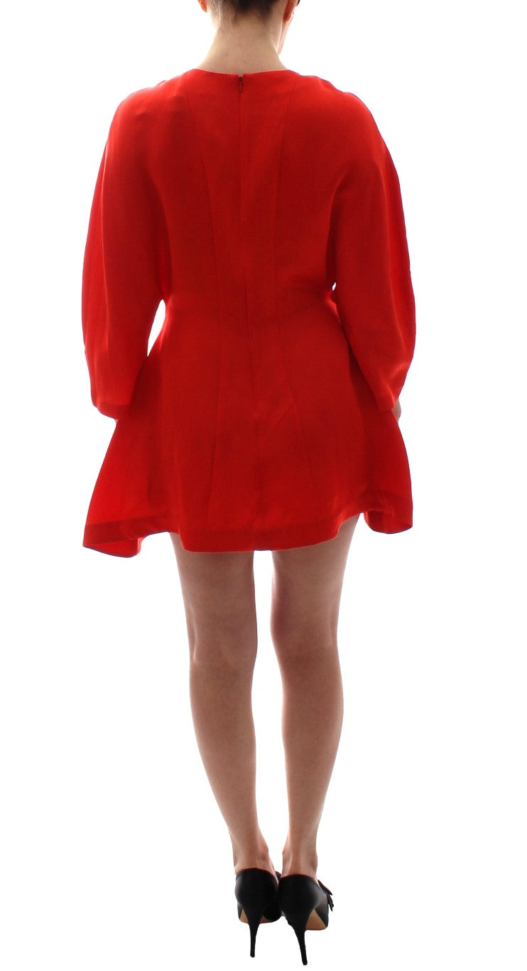 Fyodor Golan Red Mini Linen 3/4 Sleeve Sheath Dress