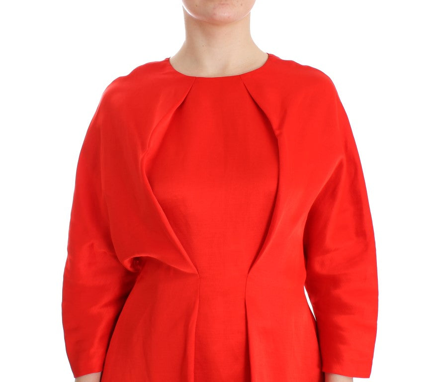 Fyodor Golan Red Mini Linen 3/4 Sleeve Sheath Dress