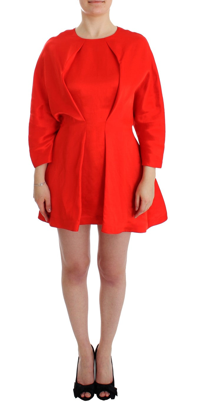 Fyodor Golan Red Mini Linen 3/4 Sleeve Sheath Dress