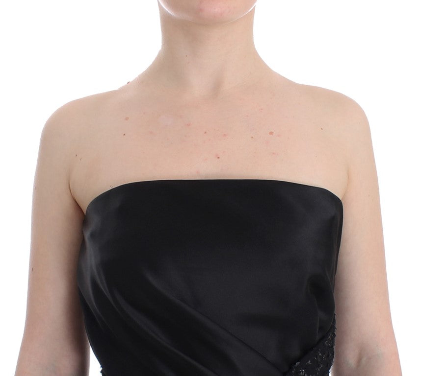 Masha Ma Black Strapless Embellished Pencil Dress