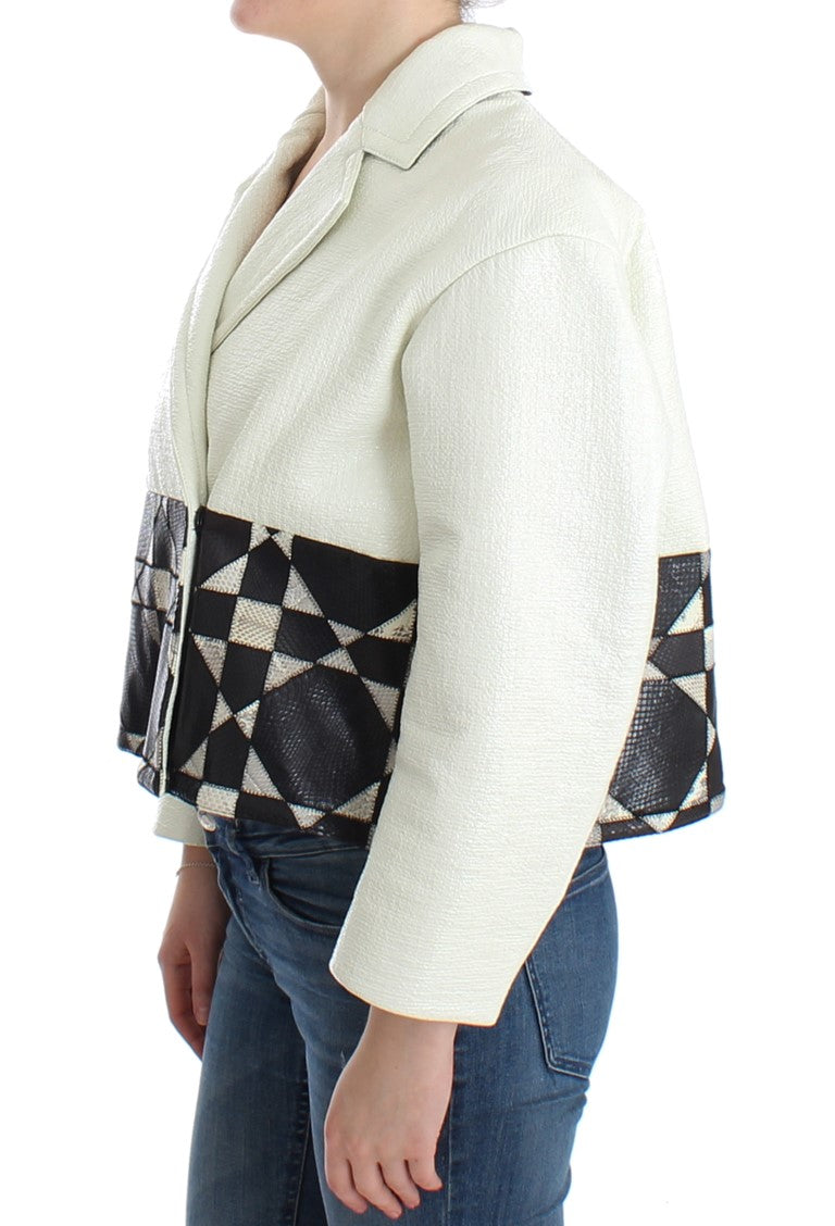 Andrea Pompilio White Black Cropped Leather Jacket