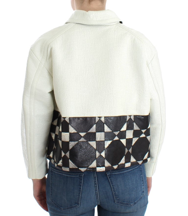 Andrea Pompilio White Black Cropped Leather Jacket