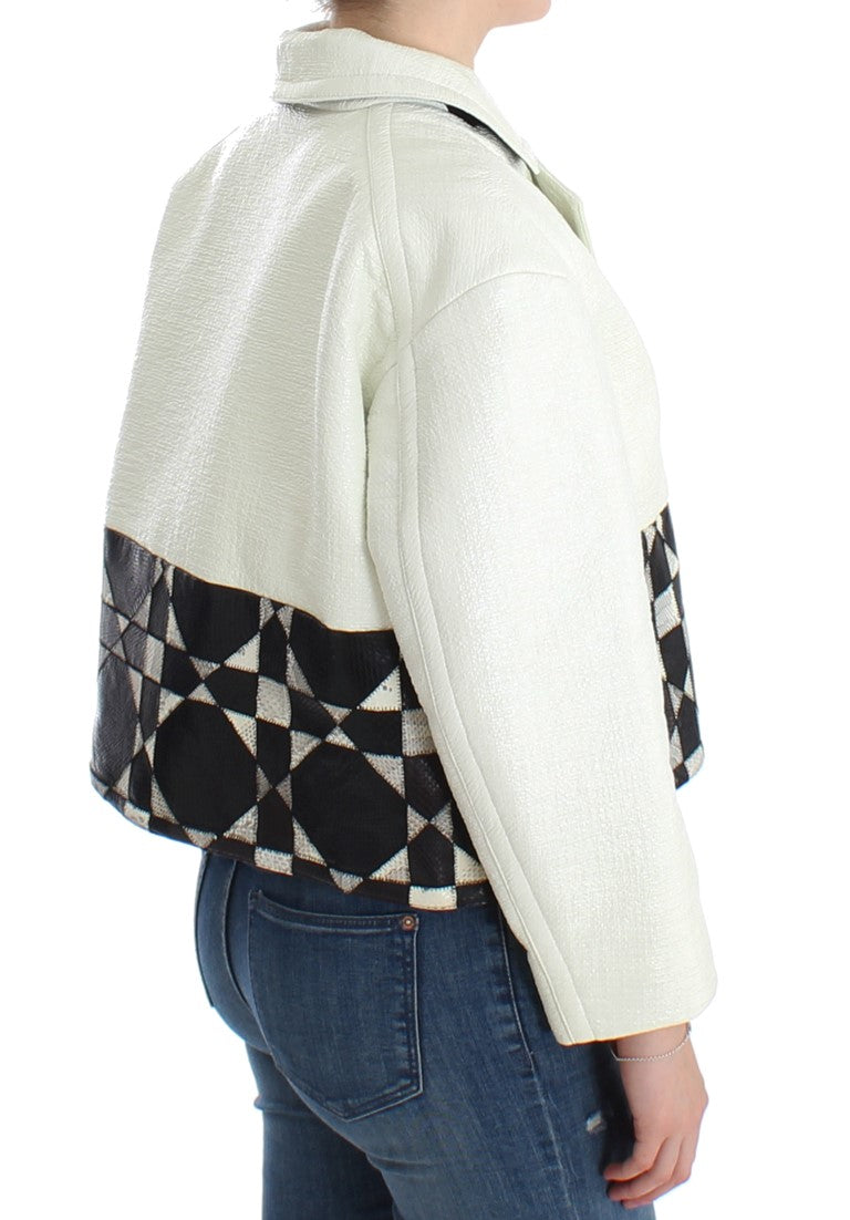 Andrea Pompilio White Black Cropped Leather Jacket