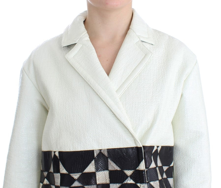 Andrea Pompilio White Black Cropped Leather Jacket