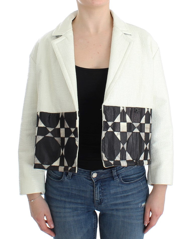 Andrea Pompilio White Black Cropped Leather Jacket