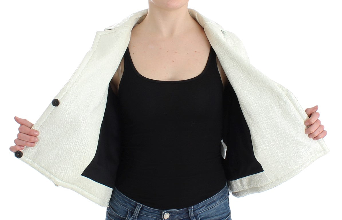 Andrea Pompilio White Black Cropped Leather Jacket