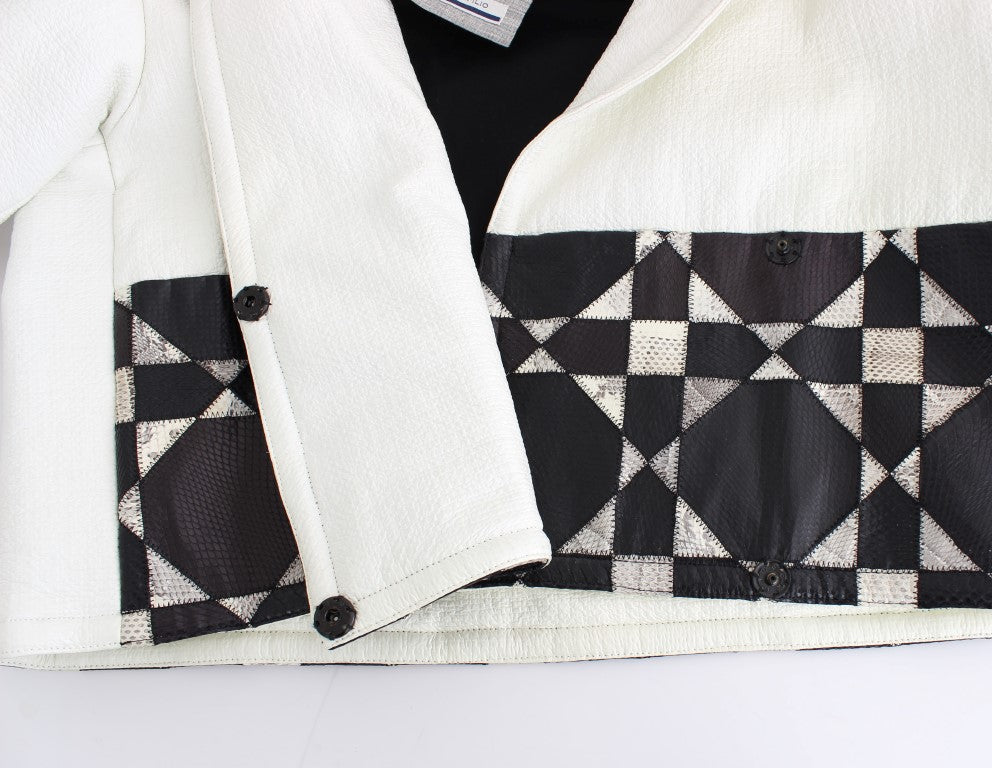 Andrea Pompilio White Black Cropped Leather Jacket