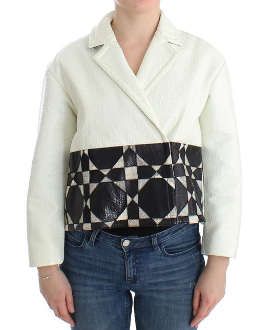 Andrea Pompilio White Black Cropped Leather Jacket