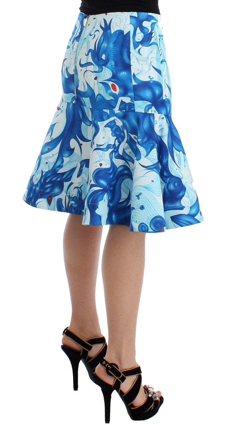 Koonhor Blue Peplum Fresco-Print Straight Pencil Skirt