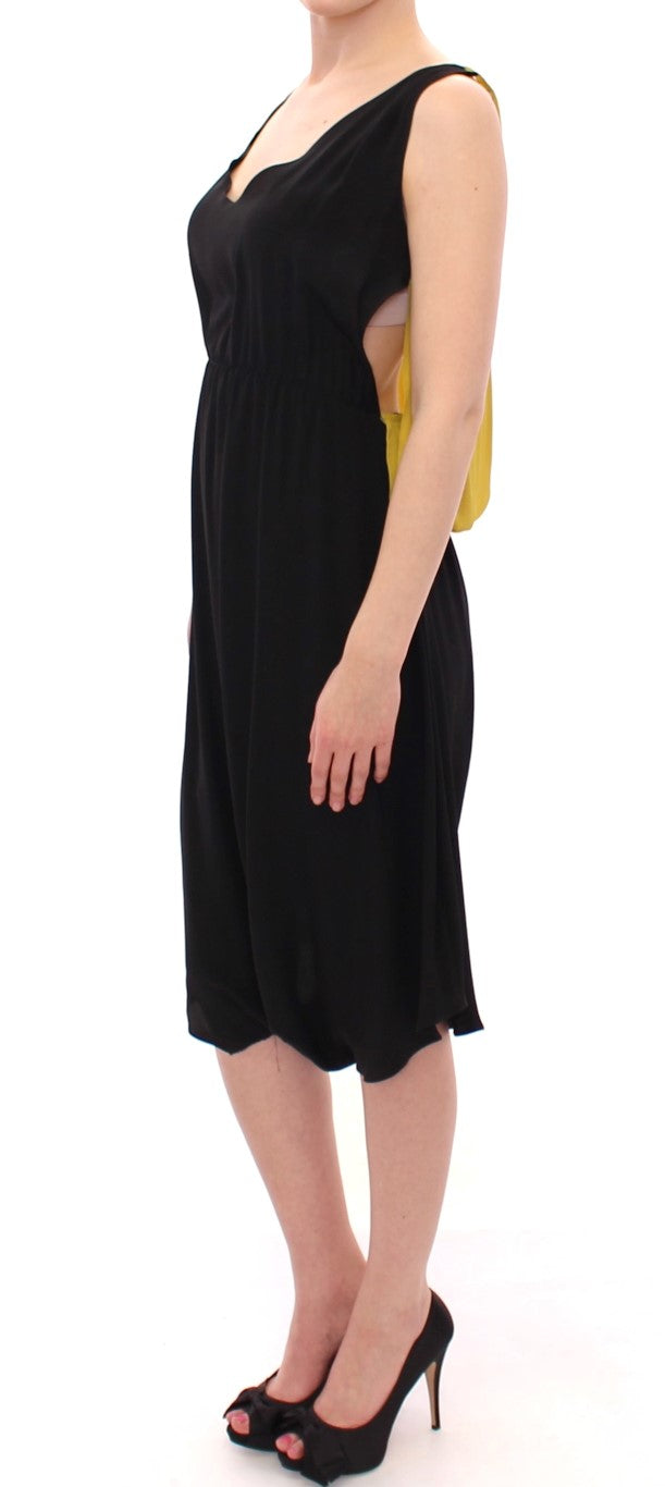 Lamberto Petri Black Yellow Silk Shift Sheath Coctail Dress