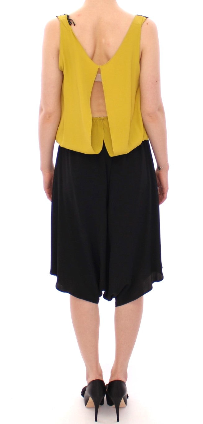 Lamberto Petri Black Yellow Silk Shift Sheath Coctail Dress