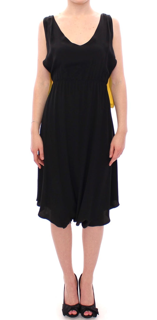 Lamberto Petri Black Yellow Silk Shift Sheath Coctail Dress