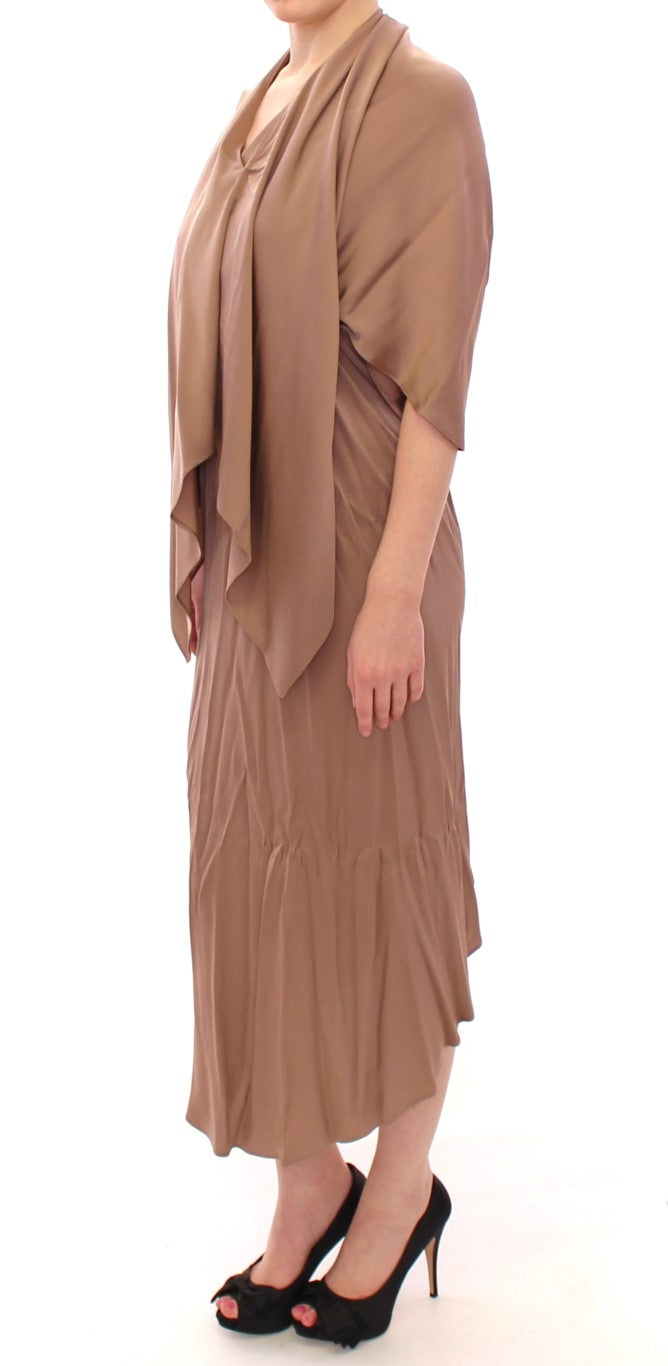 Lamberto Petri Brown Draped Silk Sheath Shift Coctail Dress