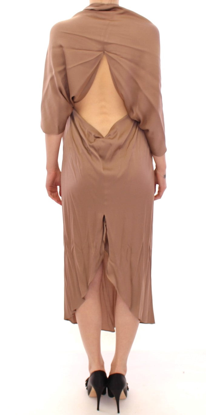 Lamberto Petri Brown Draped Silk Sheath Shift Coctail Dress