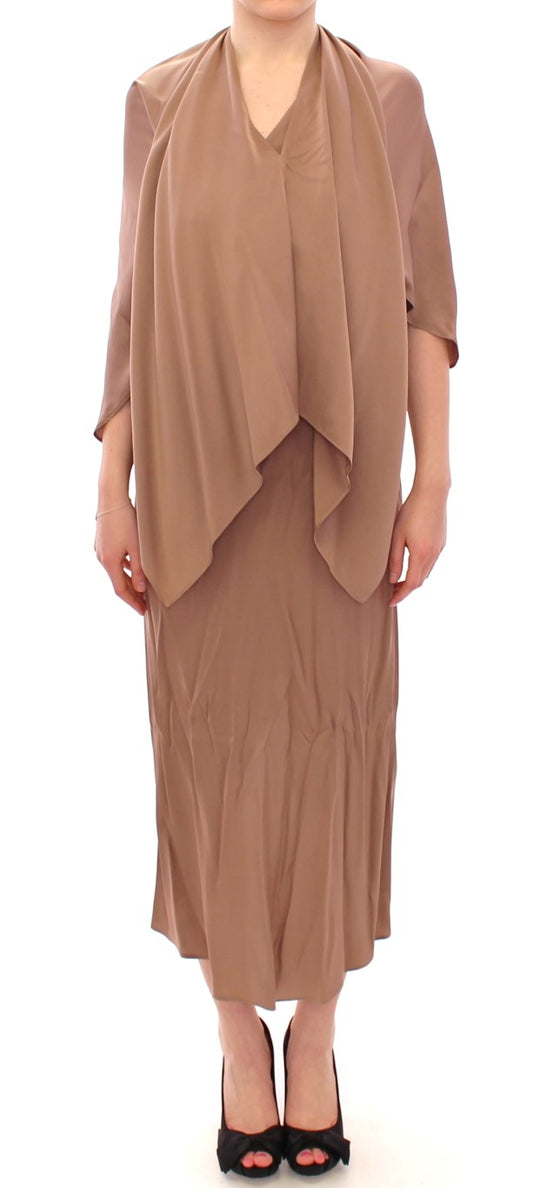 Lamberto Petri Brown Draped Silk Sheath Shift Coctail Dress