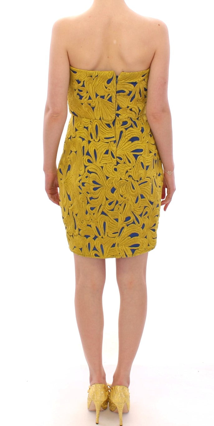 Sachin & Babi Blue Yellow Strapless Bubble Mini Shift Dress