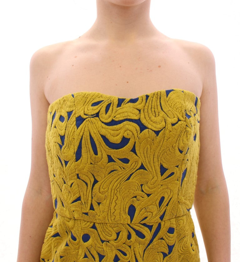 Sachin & Babi Blue Yellow Strapless Bubble Mini Shift Dress