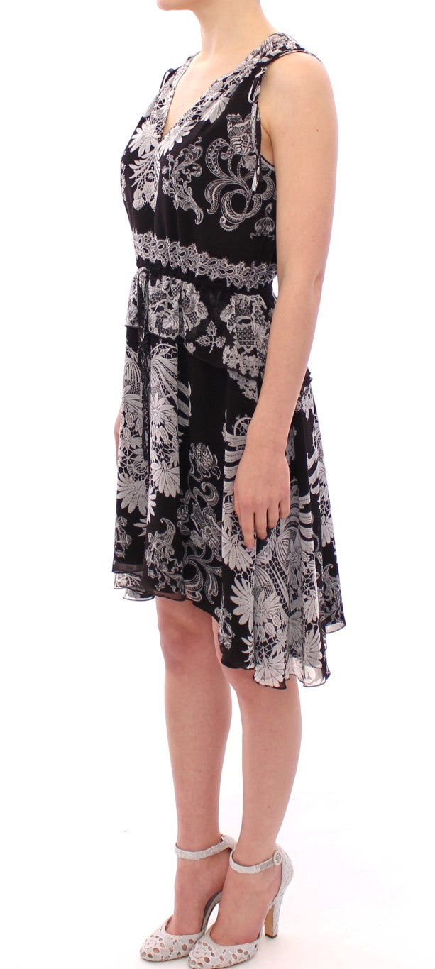 Sachin & Babi Black Silk Floral Pattern Shift Coctail Dress