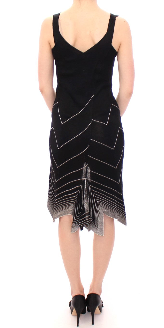 Alice Palmer Black White Low V Neck Knitted Cocktail Dress