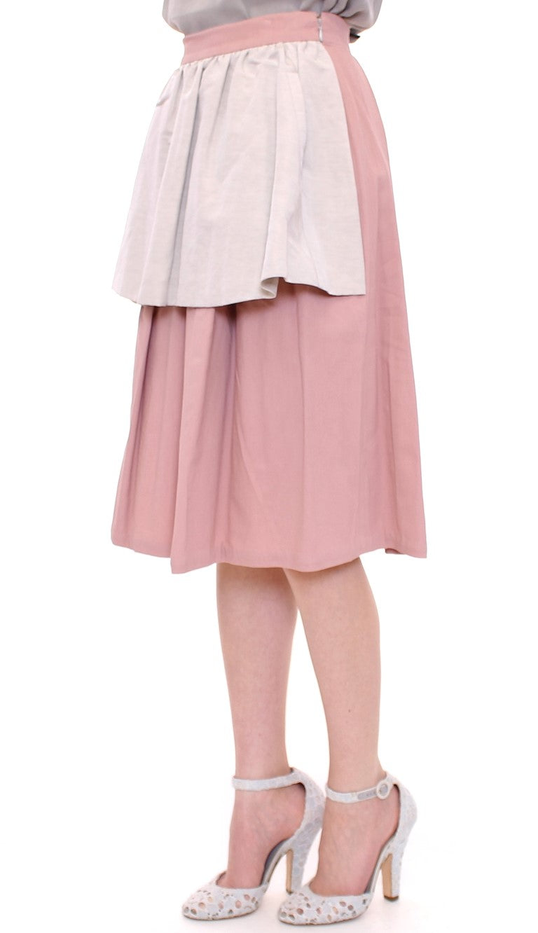 Comeforbreakfast Pink Gray Knee-Length Pleated Skirt