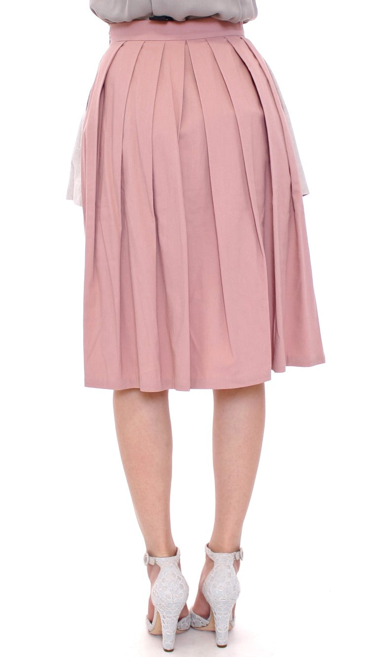 Comeforbreakfast Pink Gray Knee-Length Pleated Skirt