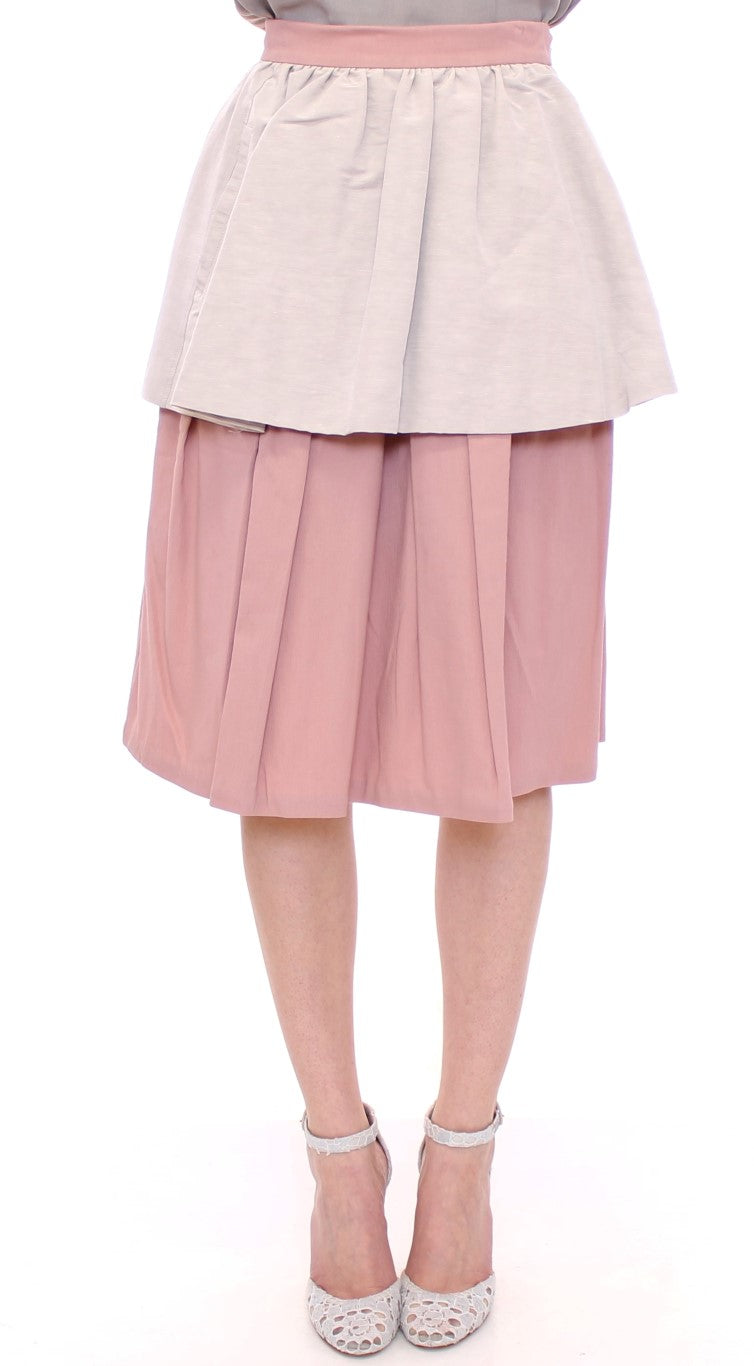 Comeforbreakfast Pink Gray Knee-Length Pleated Skirt