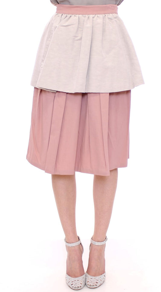 Comeforbreakfast Pink Gray Knee-Length Pleated Skirt