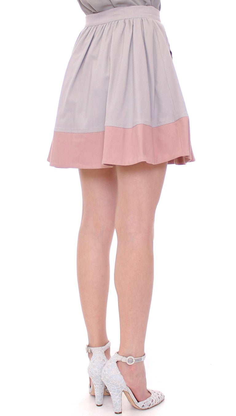 Comeforbreakfast Pink Gray Mini Short Pleated Skirt