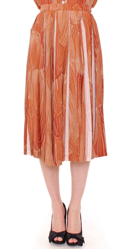 Licia Florio Brown Orange Below Knee Full Skirt