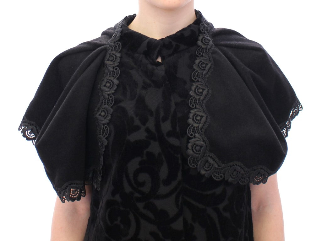 NOEMI ALEMÁN Black Cotton Brocade Long Cape Coat Jacket