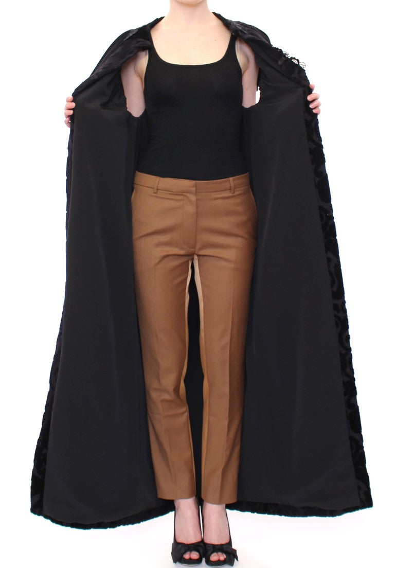 NOEMI ALEMÁN Black Cotton Brocade Long Cape Coat Jacket