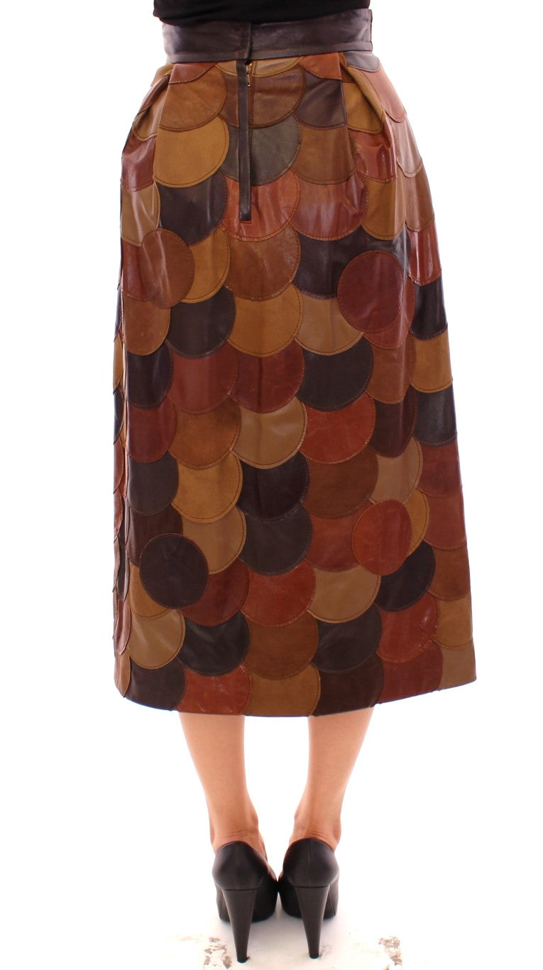 Dolce & Gabbana Brown Patchwork Leather Straight Skirt