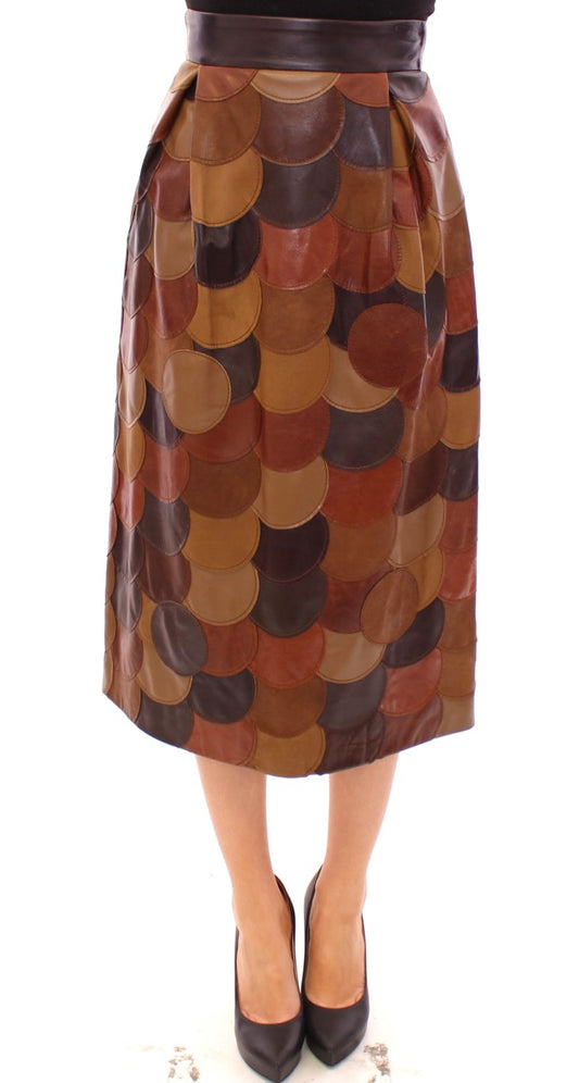 Dolce & Gabbana Brown Patchwork Leather Straight Skirt