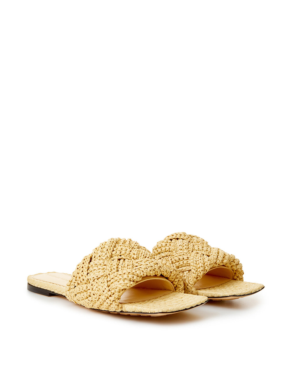 Bottega Veneta Beige Raffia Mule with Intreccio