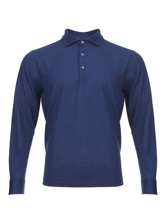 Gran Sasso Blue Wool Long Sleeves Polo Sweater