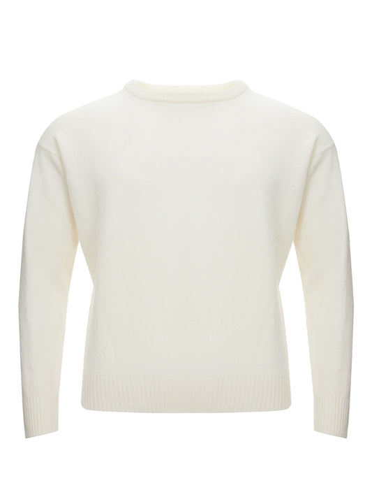 Gran Sasso White Super Geelong Wool Round neck Sweater